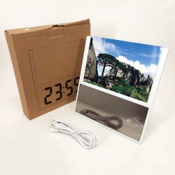 Електронний годинник DS-6608 будильник цифровий з фоторамкою зелене підсвічування білий Pro Opt