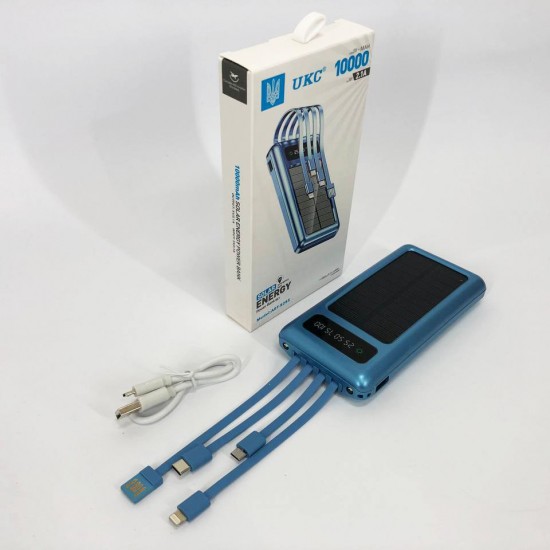 Портативний зарядний пристрій на 10000mAh, Power Bank на сонячній батареї, заряджання. синій Pro Opt