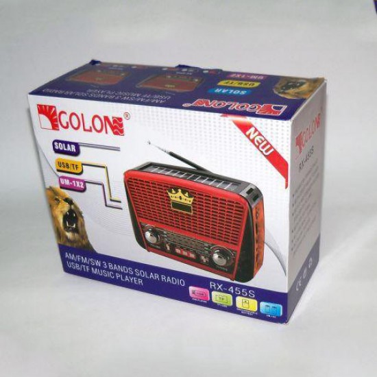Радіоприймач Golon RX-455S USB/акумулятор сонячна панель. Червоний з чорним Pro Opt