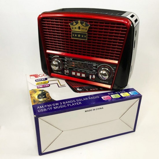 Радіоприймач Golon RX-455S USB/акумулятор сонячна панель. Червоний з чорним Pro Opt