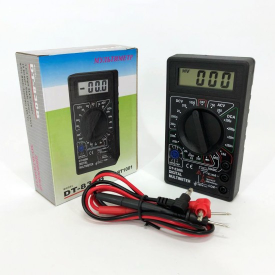 Мультиметр Digital DT-830B тестер цифровий вимірювач з проводами чорний