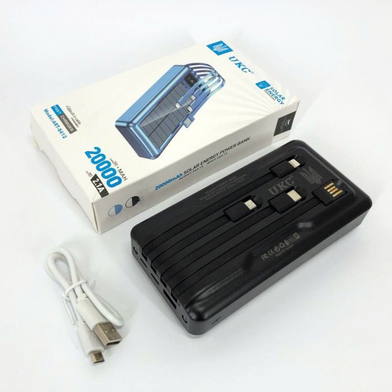 Зарядний пристрій Павербанк 20000mAh Power Bank на сонячній батареї для планшета телефону (чорний) Pro Opt