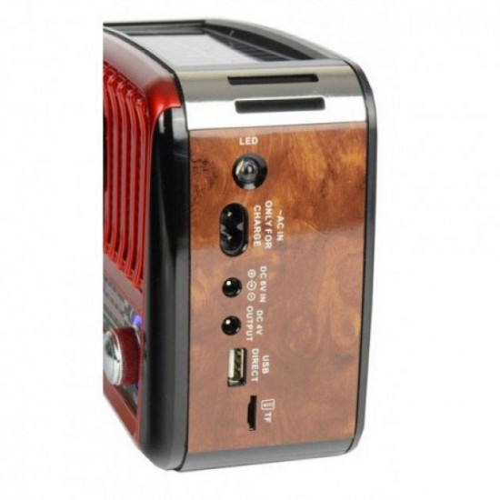 Радіоприймач Golon RX-455S USB/акумулятор сонячна панель. Червоний з деревом Pro Opt