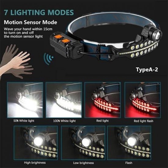 Потужний ліхтар налобний BL-W690-LTS TD90 SMD white+red сенсорний датчик руху Pro Opt