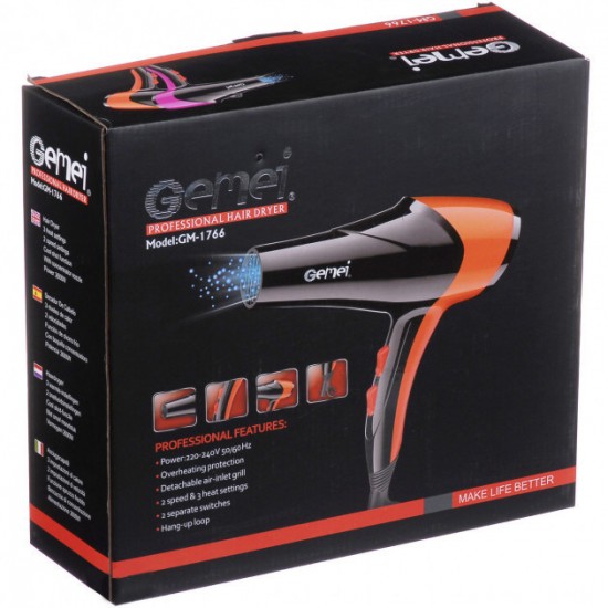 Фен GEMEI GM-1766 2.6кВт. рожевий Pro Opt