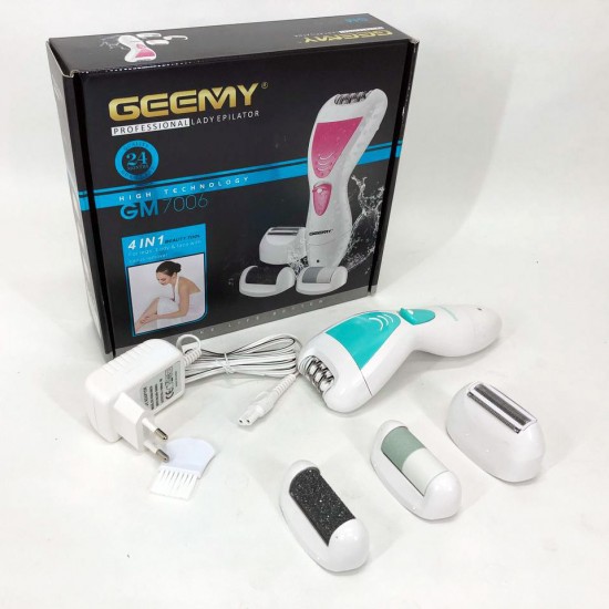 Епілятор Gemei GM-7006 4в1 - Професійний бездротовий епілятор бритва з насадками триммер + пемза. зелений Pro Opt