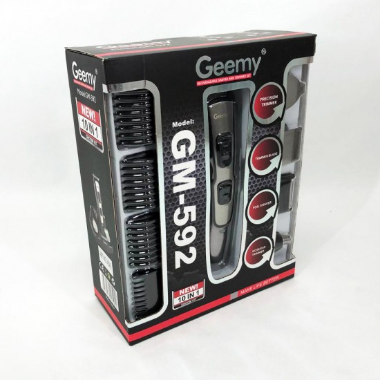 Машинка для стрижки 10в1 GEMEI GM-592, тример для бороди, триммер бездротової. чорний Pro Opt