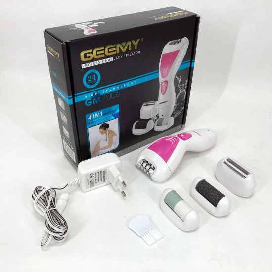 Епілятор Gemei GM-7006 4в1 - Професійний бездротовий епілятор бритва з насадками триммер + пемза. рожевий Pro Opt