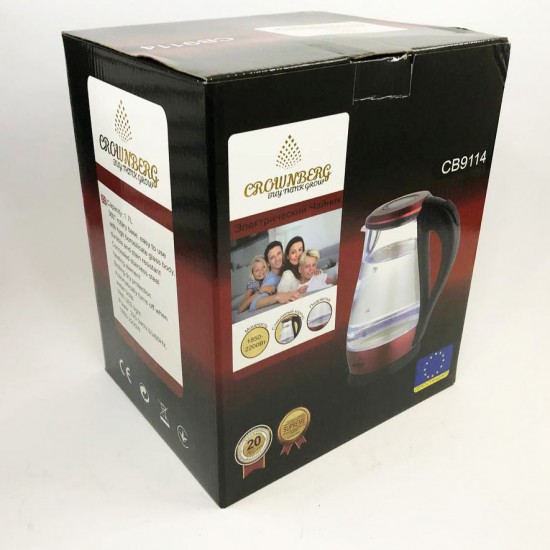 Електрочайник Crownberg Cb-9114 1.7 Л Скляний Електричний Чайник Crownberg Pro Opt