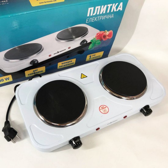 Настільна плита електрична Sea Breeze SB-063, подвійна електроплита, двокомфорочна. білий Pro Opt