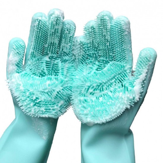 Силіконові рукавички Magic Silicone Gloves Pink для прибирання чистки миття посуду для будинку. бірюзовий Pro Opt