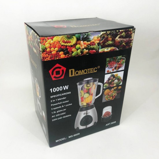 Блендер Domotec MS 6609/5699 з кавомолкою стаціонарний на 1.5л 1000 Вт, блендер для смузі, електричний Pro Opt