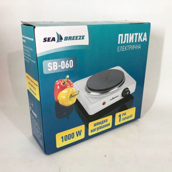 Настільна плита електрична Sea Breeze SB-060, потужна настільна електроплита. білий Pro Opt