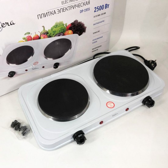 Плитка електрична Suntera DP-1935B, 2500W, 2 конфорки різного діаметру, 2 конфорки. білий Pro Opt