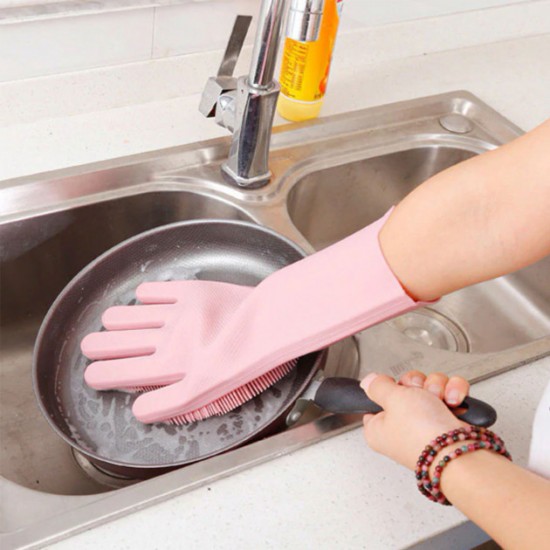 Силіконові рукавички для миття посуду Magic Silicone Gloves Pink Pro Opt рожеві