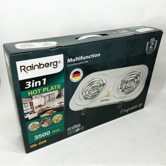 Електрична плита Rainberg RB-008 на 2 поверхні спіральна + 2 регулятори 3500 Вт Pro Opt